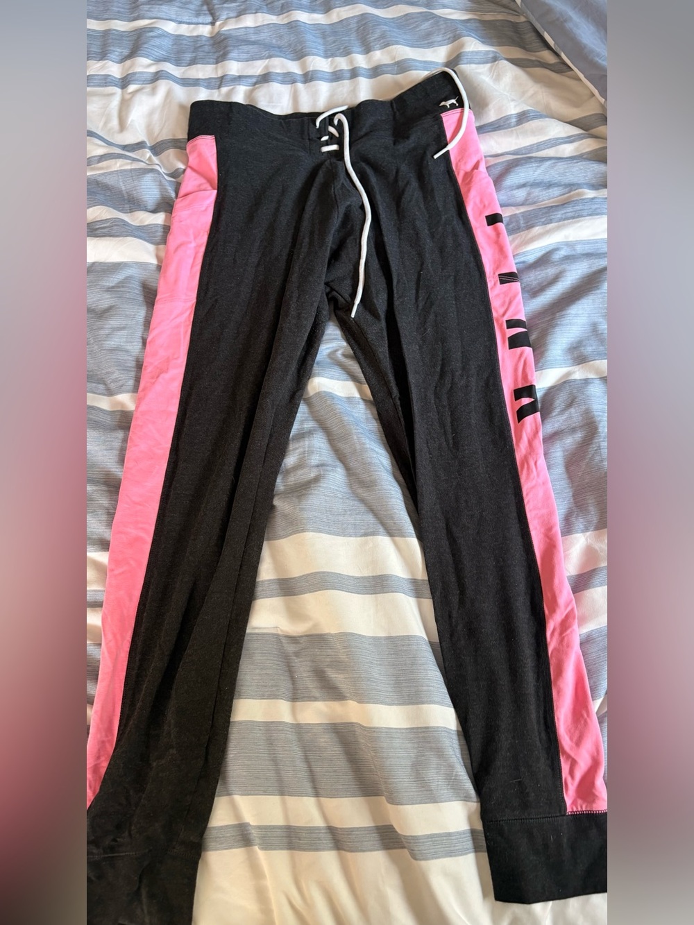 PINK Victoria's Secret Black Leggings with Pink Side Panels